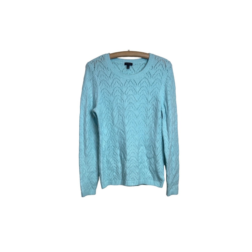 Talbots Sweater Womens Large Lt Blue Pointelle Chevron Long Sleeve Pullover A14